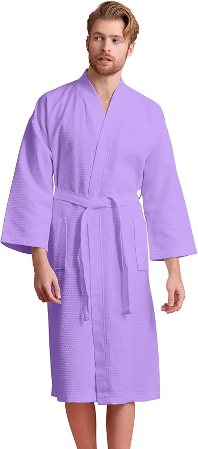 Men's Luxury Waffle Weaved Cotton Bathrobe - Lightweight & Soft - Quick Dry & Absorbent - Spa Robe for Men