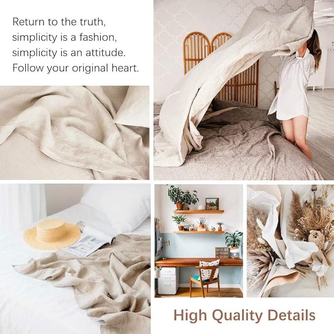 BISELINA Linen Sheet French Flax Flat Sheet Only 55% Euro Flax 45% Cotton Basic Style Solid Color Soft Breathable Farmhouse Top Sheet 1-Piece (King, Linen)