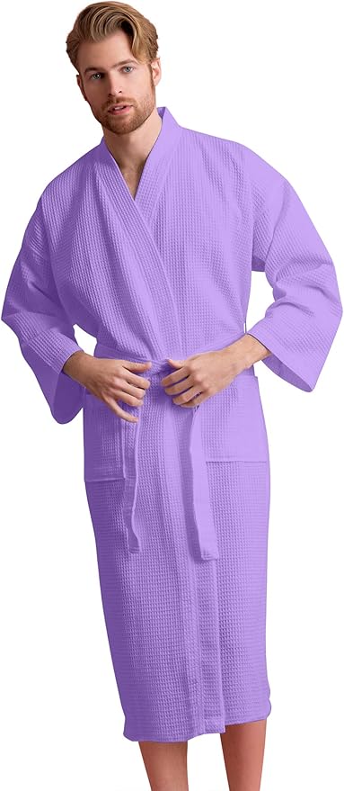 Soft Touch Linen Men's Cotton Waffle Bathrobe, Luxurious & Lightweight, Comfortable & Absorbent, Softness, Fast Dry,