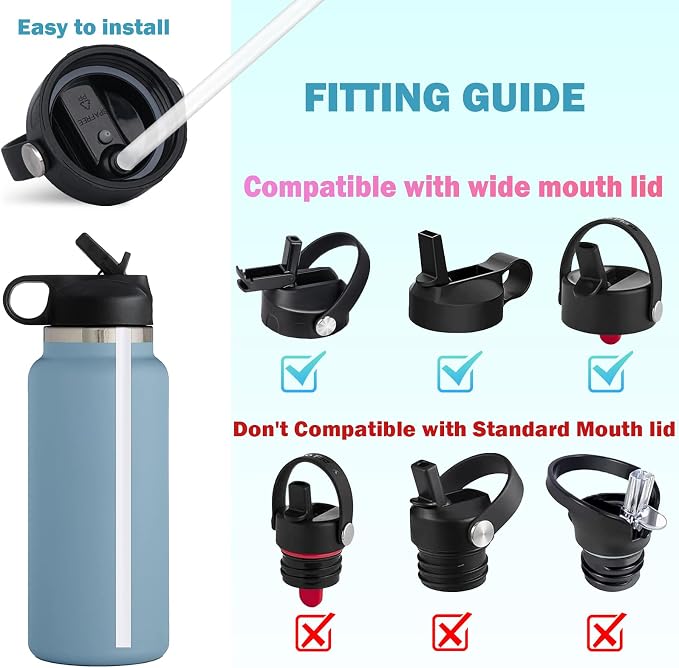 LUCKINEE Replacement Straws for Hydro Flask Wide Mouth 16-64 oz, 6 Pack Plastic Reusable Straws with 2 Straw Cleaner Brushes for Hydro Flask Accessories