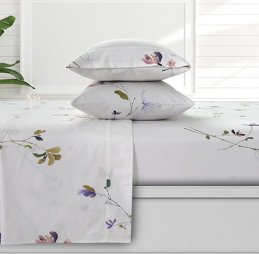 AZORES HOME King Organic Cotton Sateen Sheet Set - Deep Pocket, 300 Thread Count, 4-Piece Luxury Bedding, Selena Multicolor