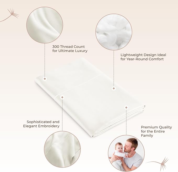 Certified Organic Twin XL Flat Sheet Only - 100% Organic Cotton Top Sheet with Luxurious Soft and Breathable 300 Thread Count Sateen Weave Finish - GOTS & Fairtrade Certified (Natural, Twin XL)