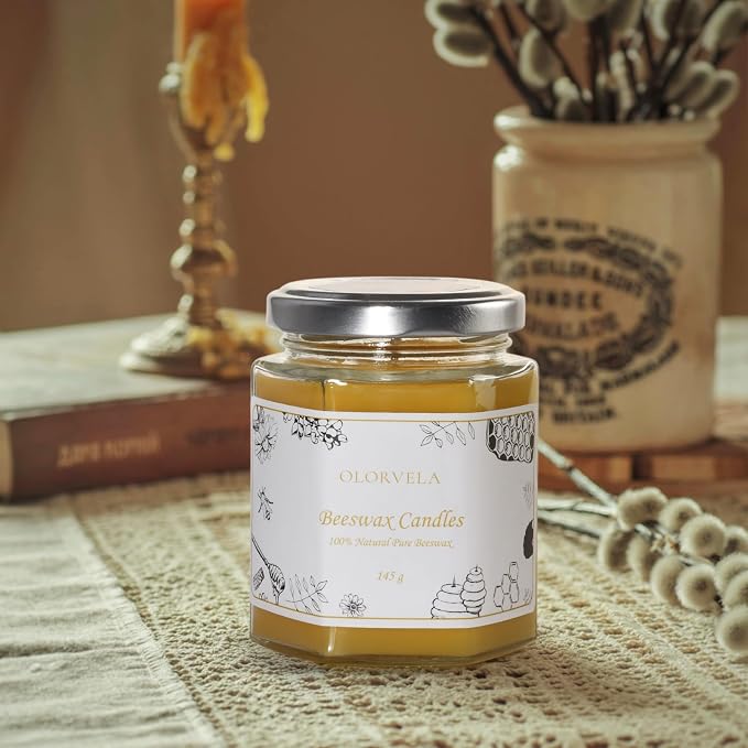 Jar Beeswax Candles-100% Natural Pure Beeswax Candles,5oz Unscented Beeswa Candle,Up to 30 Hours Burn Time, Bees Wax Candles for Decor,Party,Christmas 2 Pack