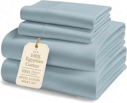 LANE LINEN Luxury Hotel Style 100% Egyptian Cotton Bed Sheets Full Size - 1000 Thread Count, Mercerized Cotton, Fade Resistant Sustainably Produced Full Bedding Sheets & Pillowcases - French Blue