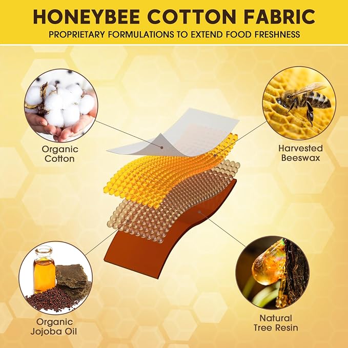 Reusable Beeswax Food Wraps, 9 Pack - Assorted Sizes (XS,S, M, L) | Organic Cotton, Eco Friendly, Plastic Free | Honeycomb Design (Orange)