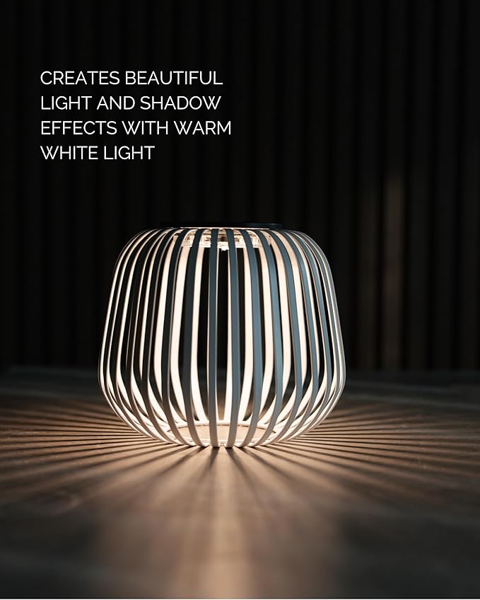 LUUK Studio SOLIS Wireless Solar LED Mood Light, Warm White, 3 Level Dimmable, Indoor Table Lamp, Outdoor Lantern, USB-C Rechargeable, Patio, Bedroom, Contemporary Minimalist Design, Warm Gray, Size S