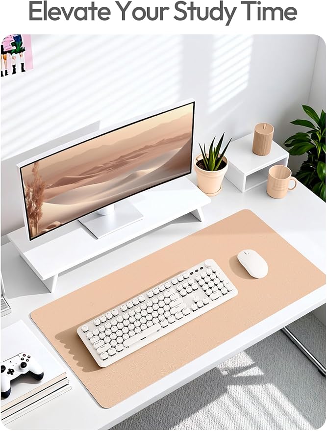 YSAGi Leather Desk Pad Protector, Office Desk Mat, Large Mouse Pad, Non-Slip PU Leather Desk Blotter, Laptop Desk Pad, Waterproof Desk Writing Pad for Office and Home (Latte,55" x 24")