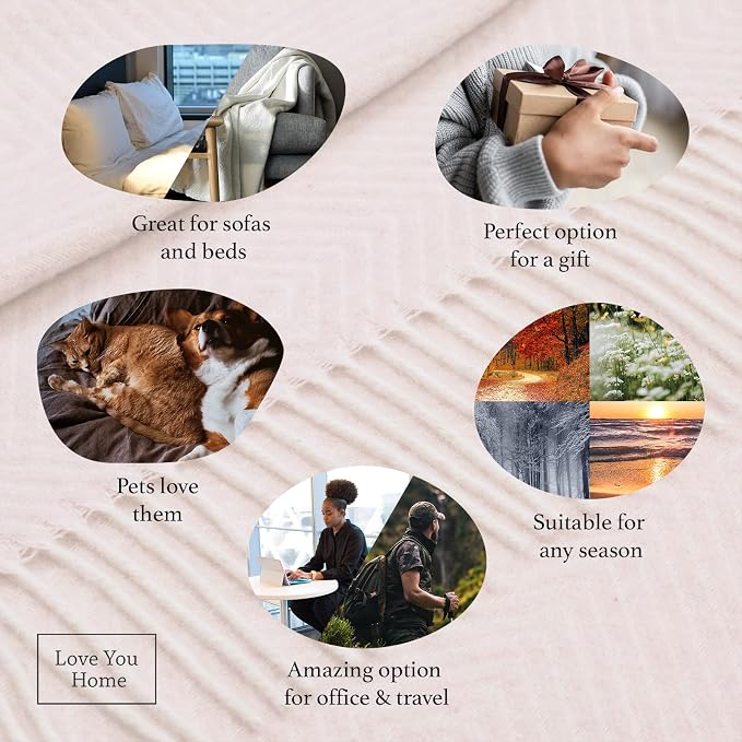 LYHome Merino Wool Blanket - Warm Throw for Cold Weather, Warmest Travel Outdoor Camping Blankets, Picnic Army and Military Throws, Comforter Soft & Cozy (55" x 79" Pink with White Rhombus)