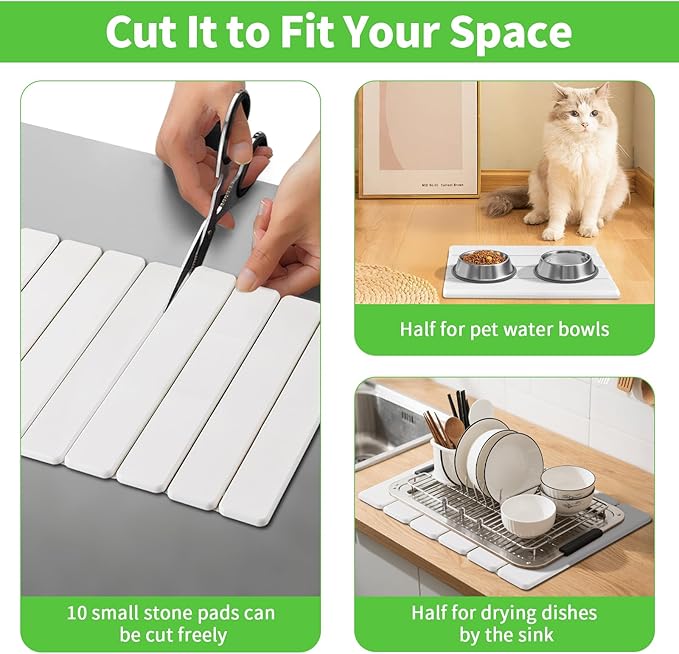 Large Stone Drying Mat for Kitchen Counter, Collapsible Quick Dry Stone Bath Mats for Bathroom, Ultra Absorbent Diatomaceous Earth Dish Stone Mat for Dishes Cups Cookware Countertop, 23.23'' x 15.4''