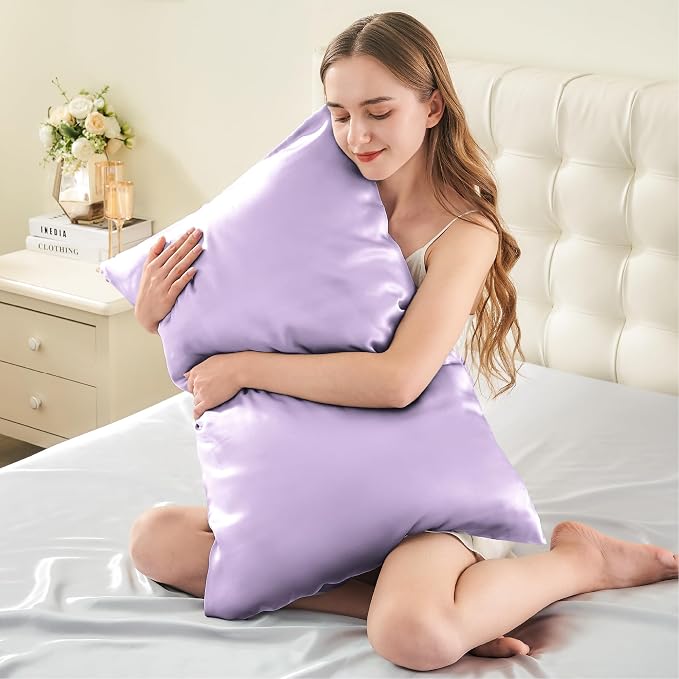 INFIIXSO Mulberry Silk Pillowcase for Hair and Skin, Silk Pillow Cases Queen Size Set of 2 with Hidden Zipper 20"x30", Ultra Smooth and Soft Cooling Pillow Cases for Hot Sleepers(Lavender, 2 Pack)