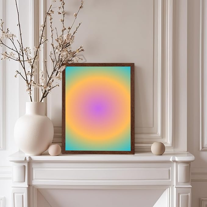 Monem Art Radiant Gradient Glow Print - Modern Abstract Color Field Poster - Wall Decor for Living Room, Bedroom or Office - 8x10 Brown Framed Wall Art by Rs Lab Studio
