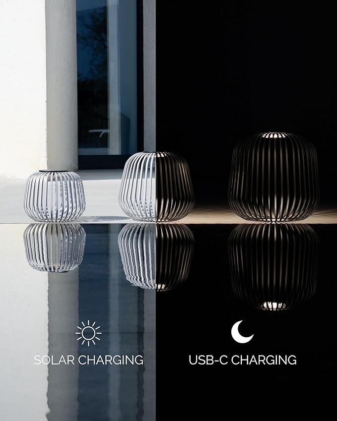 LUUK Studio SOLIS Wireless Solar LED Mood Light, Warm White, 3 Level Dimmable, Indoor Table Lamp, Outdoor Lantern, USB-C Rechargeable, Patio, Bedroom, Contemporary Minimalist Design, Warm Gray, Size S