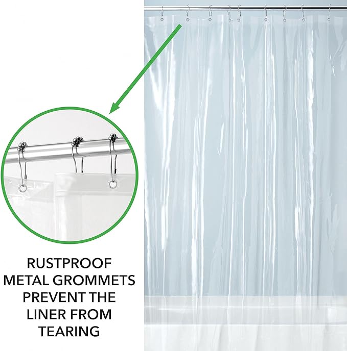 iDesign Waterproof Shower Curtain 12 Metal Grommets-72 x 72"-Set of 2-Clear EVA Liner M2