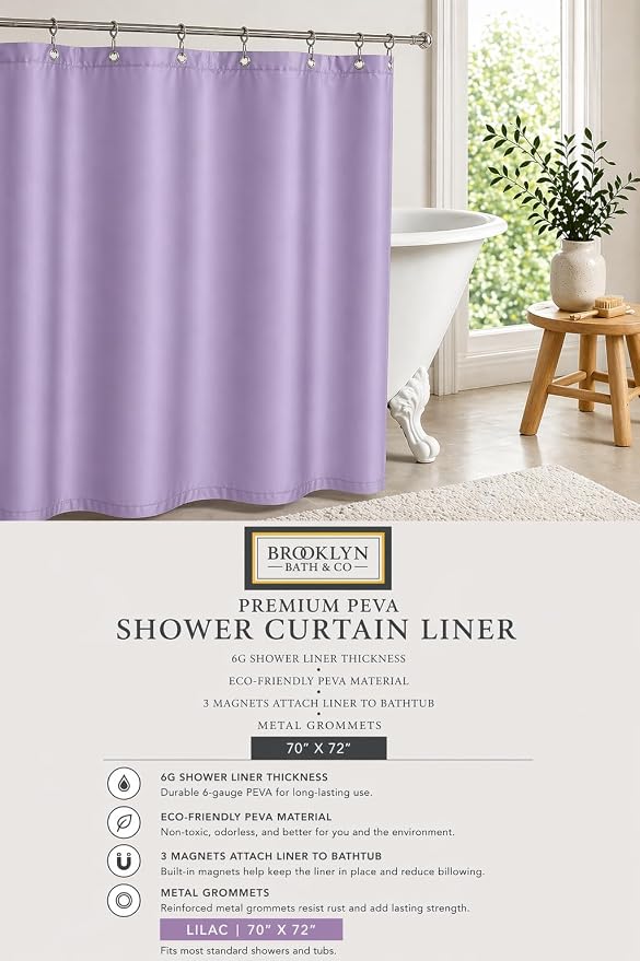 Home Expressions 6 Gauge PEVA Liner Magnetic Shower Curtain Liner 70"x72" (Lilac)