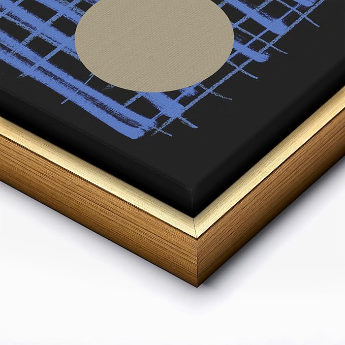 Monem Art Blue Grid Abstract Geometric Print - Modern Minimalist Art Poster - Wall Decor for Living Room, Bedroom or Office - 18x24 Gold Framed CANVAS Wall Art by Mareike Bohmer
