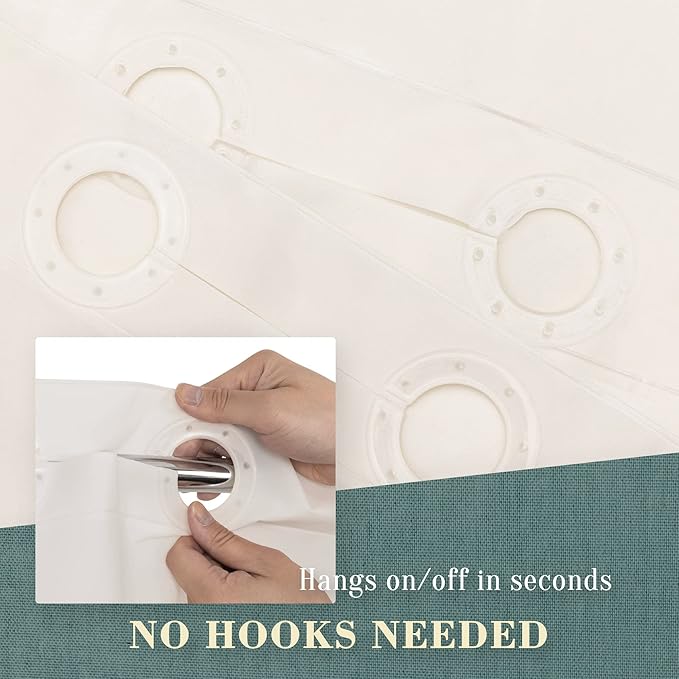 No Hook PEVA Shower Curtain or Liner - 8G Heavy Duty Beige Bathroom Shower Curtain No Hooks Required, Waterproof Plastic & PVC Free, Standard Size 71 x 74, Beige