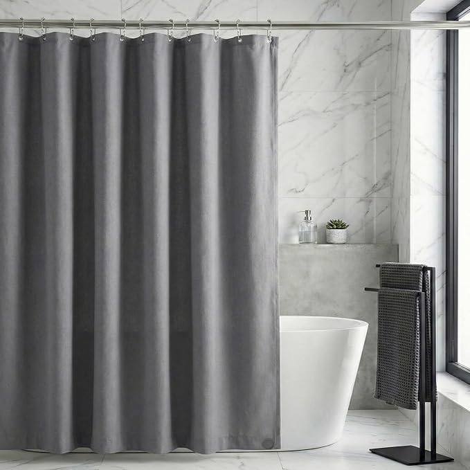Waterproof Fabric Shower Curtain Liner, TPU Coated, PEVA-Free & Odorless, Hotel Quality, 3 Magnets, Rust-Proof Metal Grommets, Machine Washable, Grey, 60x72 Inch