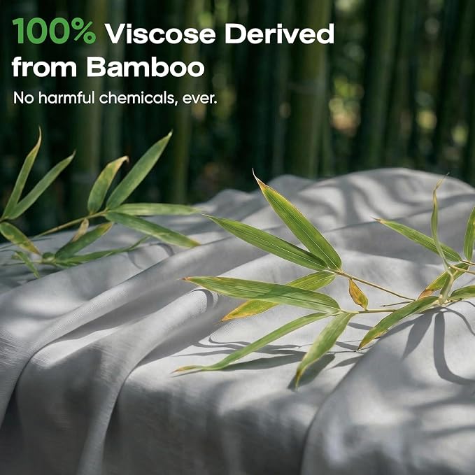 TWK Real 100% Viscose Derived from Bamboo Sheets Set King Size, Cooling & Silky Soft for Hot Sleeper, Luxury with Breathable & Moisture Wicking Fabric, 18" Deep Pocket with Corner Straps (Gray, King)