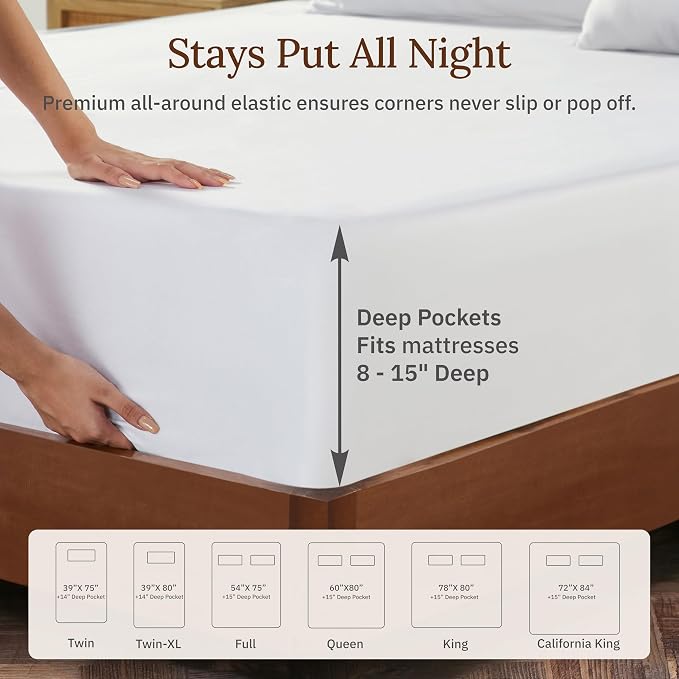 California Design Den California King Sheet Sets - 100% Organic Cotton, Soft and Lightweight Sateen, Deep Pocket Cal King Bed Sheets, Durable Bedding - White