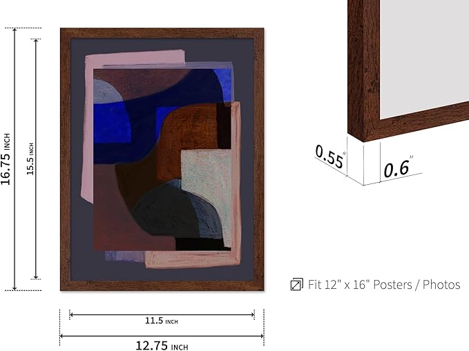 Monem Art Modern Geometric Abstract Print - Contemporary Minimalist Shapes Painting Poster - Wall Decor for Living Room, Bedroom or Office - 12x16 Brown Framed Wall Art by Mareike Bohmer