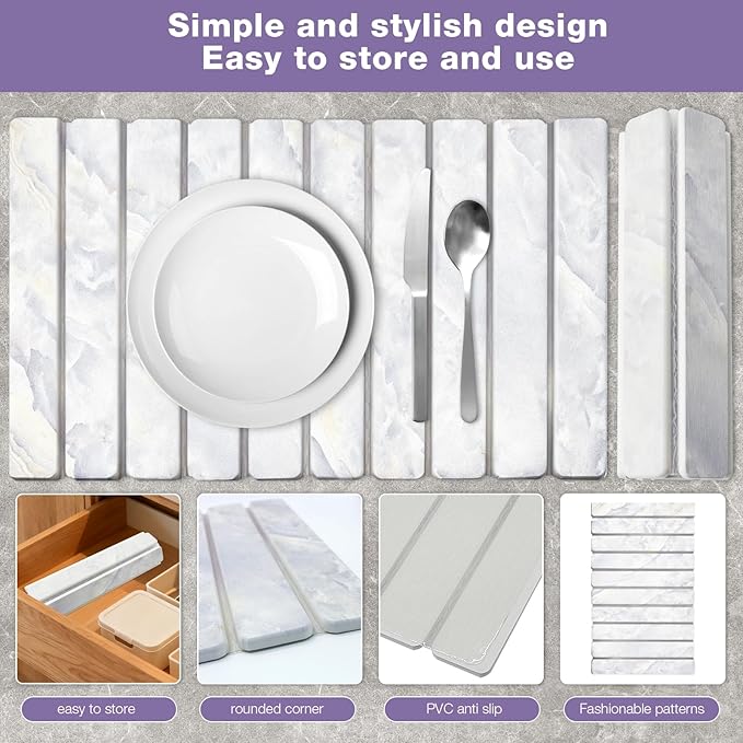 Elegant Grey Marble Drying Mat, Collapsible & Extra Large Absorbent Diatomite Stone Tray for Kitchen Counter, Quick Dry Dish Drying Pad for Dishes, Cups, Pots & Utensils 24”x16”