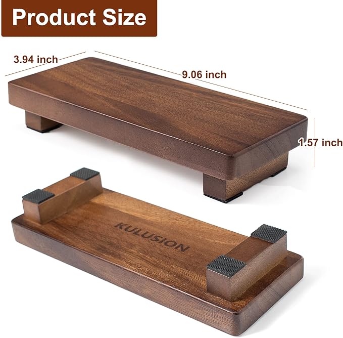 Walnut Wood Pedestal Stand, Wood Riser for Kitchen Counter Farmhouse Decor, Rectangle Wooden Display Tray for Bathroom Home Kitchen (Small, 9 x 3.9 x1.57Inch)