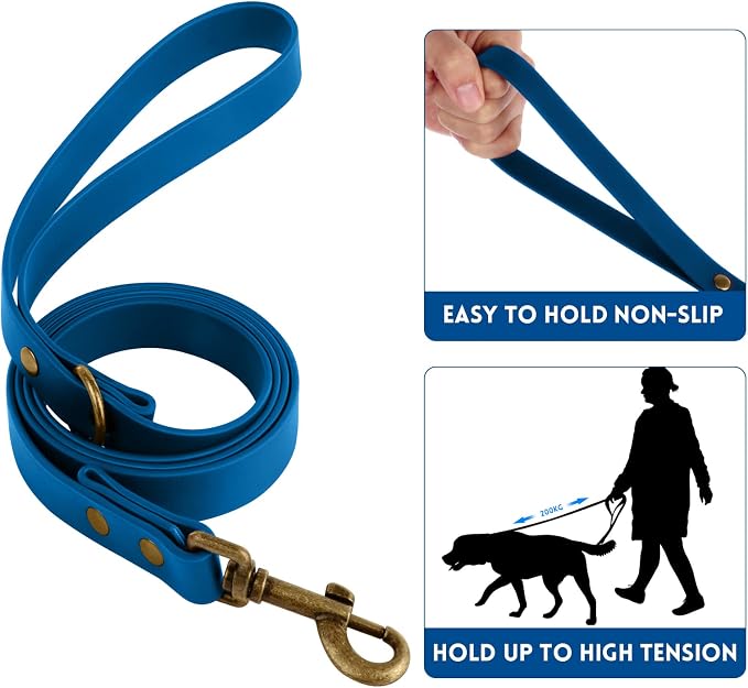 Wisedog Waterproof Dog Collar and Leash Set, M, Blue | Adjustable Puppy Collar, Cute Tag, 5FT Leash, Includes Poop Bag, For Small Medium Large Dogs