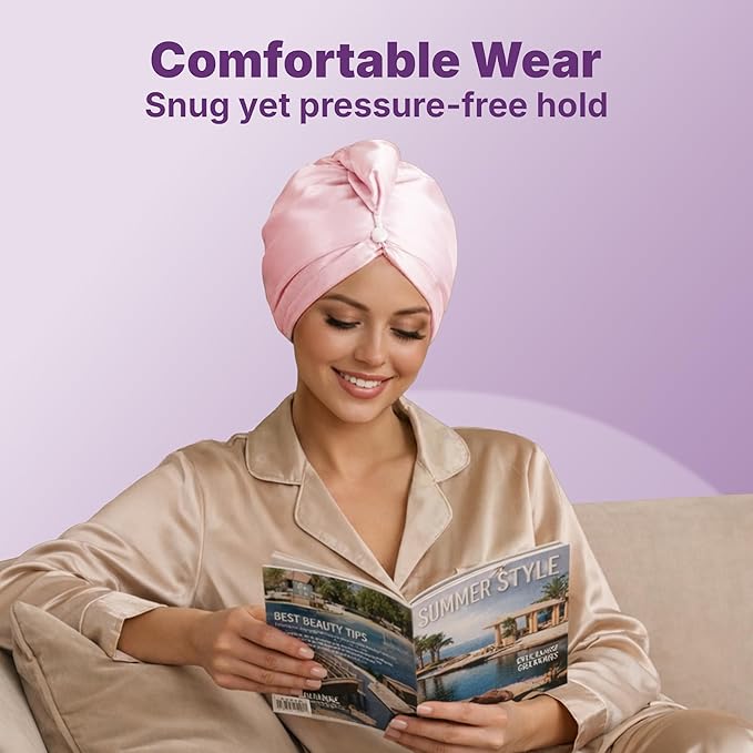 Goody Reversible Satin & Microfiber Turban, Day to Night Styling, Dual-Sided Microfiber Hair Towel Wrap for Quick-Drying, Satin Bonnet for Frizz-Control, For All Hair Types, Gift for Women & Girls