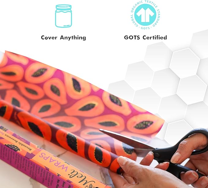 Meli Wraps - Reusable Beeswax Wrap Roll, Zero Waste Beeswax Wraps for Covering Food, Kitchen Roll for Food Storage, 13.5 x 42, Purple Papaya