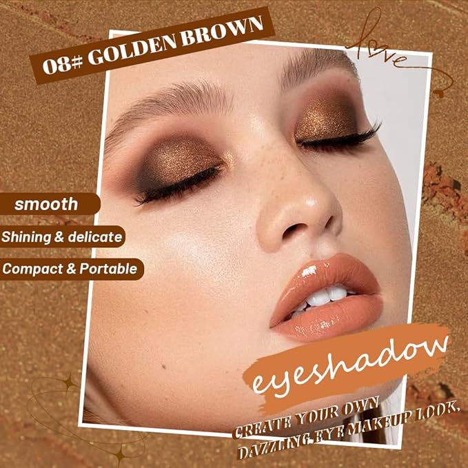 Bronze Single Shimmer Glittle Eye shadow Palette Makeup, Single Shimmer Eyeshadow for Older Women, High Pigment Natural Sombras Crema Para Ojos, Talc, Paraben & Cruelty Free (08#Bronze)