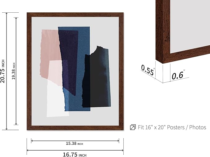 Monem Art Abstract Torn Paper Collage Print - Minimalist Modern Art Poster - Wall Decor for Living Room, Bedroom or Office - 16x20 Brown Framed Wall Art by Mareike Bohmer