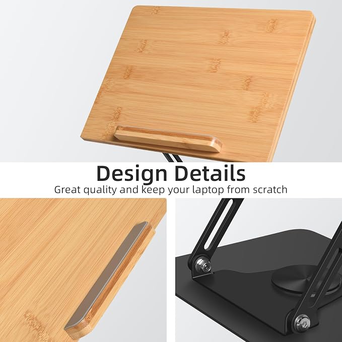 wishacc Premium Wooden & Metal Laptop Stand for Desk, Ergonomic Adjustable Computer Riser with Heat Dissipation, Foldable Portable Laptop Holder Compatible with MacBook Air Pro 10-17" Laptops