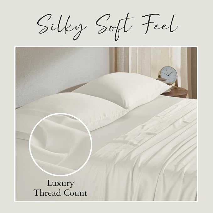 KARISSA MAE Pure Viscose from Bamboo King Size Pillowcase Set | 100% FSC Certified | Luxuriously Soft | Cooling | [Ivory]