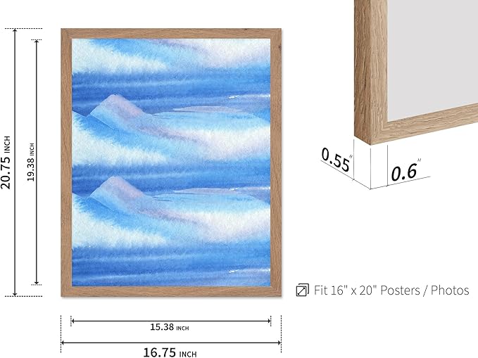 Monem Art Blue Watercolor Abstract Landscape Print - Minimalist Ocean Horizon Art Poster - Wall Decor for Living Room, Bedroom or Office - 16x20 Beige Framed Wall Art by Rs Lab Studio