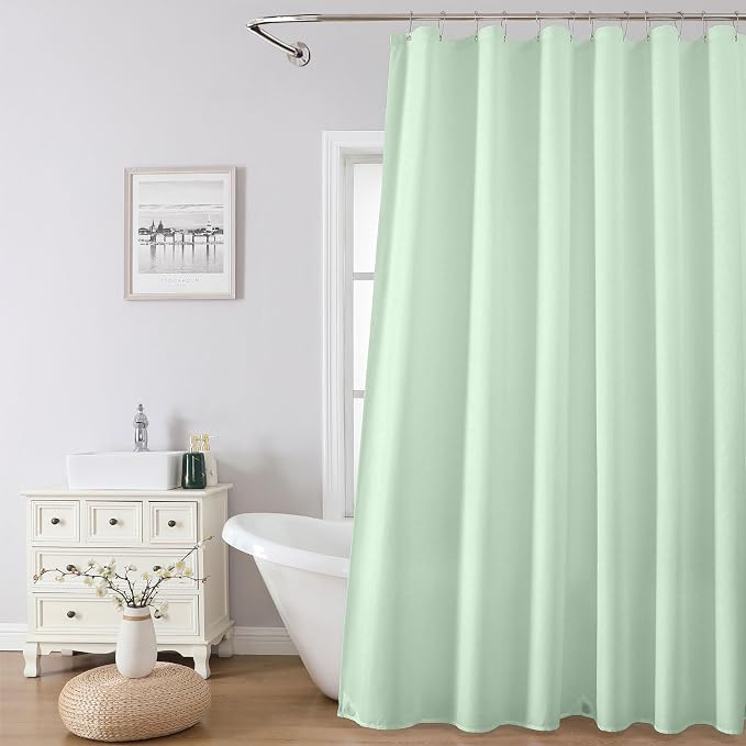 1 Pack Water-Repellent Fabric Shower Curtain Liner - Hotel Quality Machine Washable, 3 Heavy-Duty Magnets with Rustproof Grommets & Weighted Hem, Standard Size 72x72in MintGreen