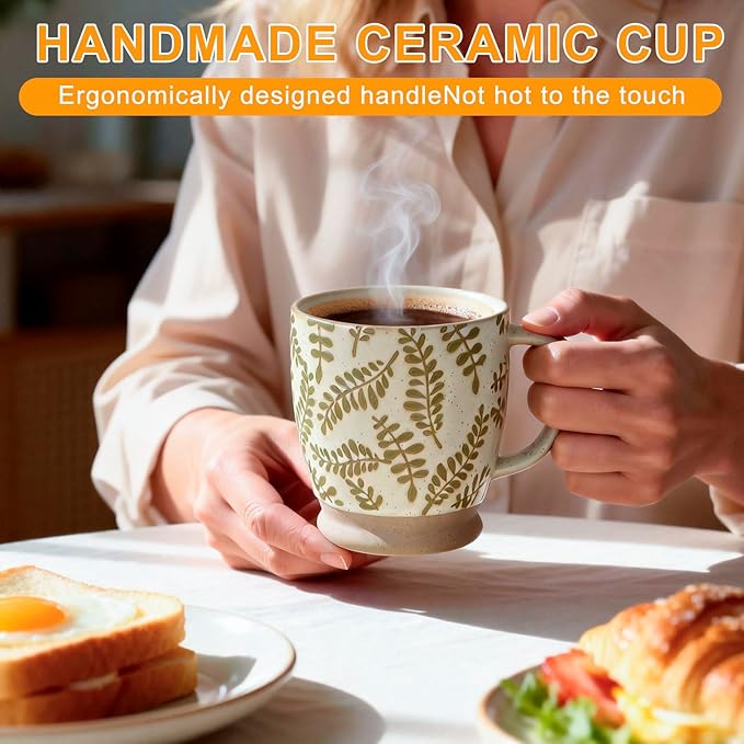 18 oz Coffee Mug Gift for Women Mom Her - Rustic Handmade Coffee Cup, Microwave & Dishwasher Safe Large Mug for Latte, Cocoa, Tea, Milk, Milkshake - Home Office Essential