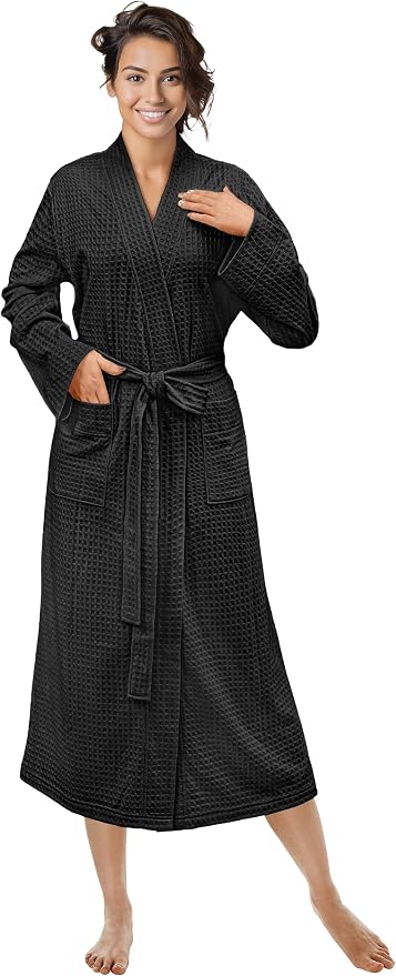 PAVILIA Womens Waffle Knit Robe Lightweight Cotton Blend Full Length House Bathrobe with Pockets