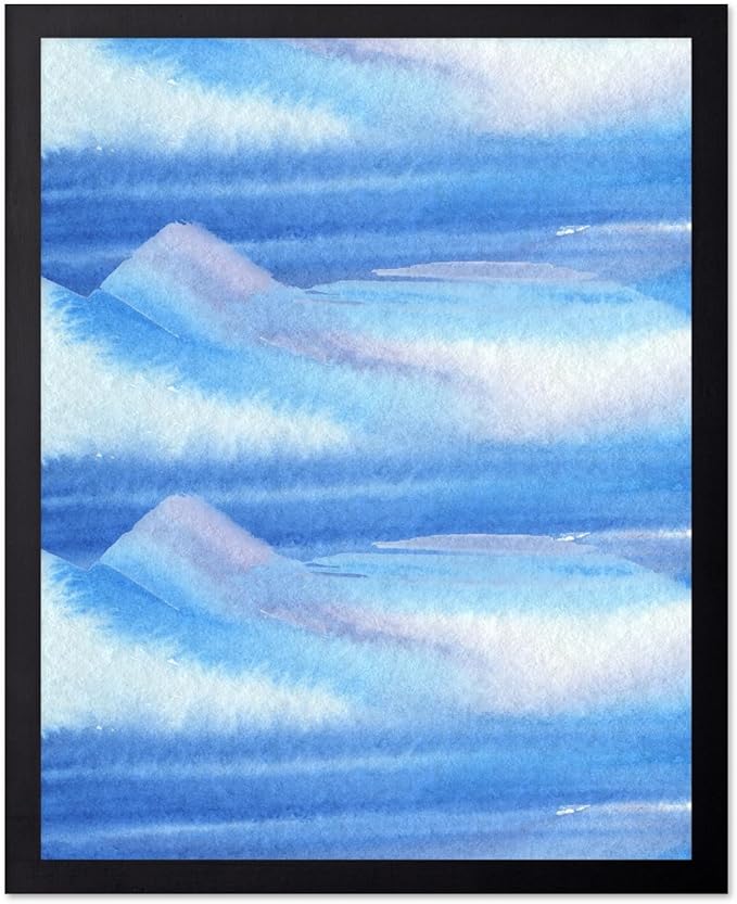 Monem Art Blue Watercolor Abstract Landscape Print - Minimalist Ocean Horizon Art Poster - Wall Decor for Living Room, Bedroom or Office - 16x20 Black Framed Wall Art by Rs Lab Studio
