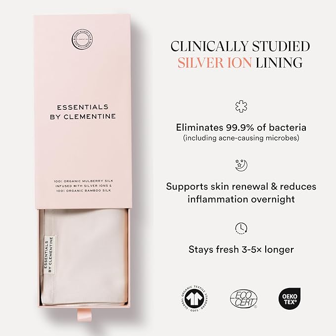 Clementine Sleepwear Essentials Organic Queen Size Pillowcase Champagne Sunset | Two-Tone Bamboo and Silver Ion Silk for Acne-Prone Skin, Anti-Aging, and Hydrated Hair and Skin