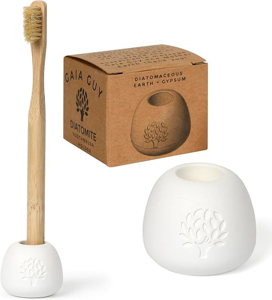 Gaia Guy No Mess Diatomaceous Earth Toothbrush Holder – Stylish Stone Tooth Brush Organizer - Water Absorbent Diatomite Toothbrush Stand