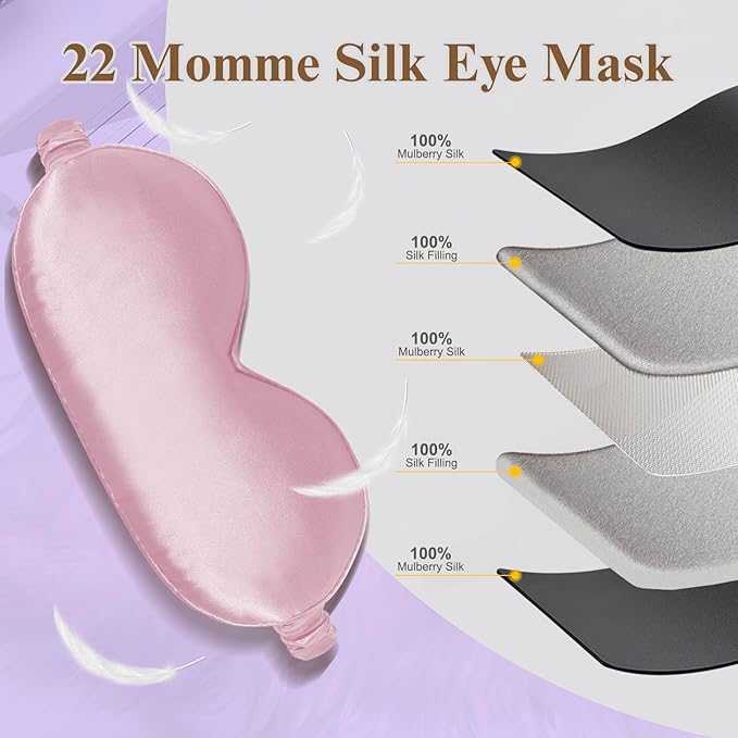 BeeVines 2 Pack 3D Contoured Sleep Mask 22 Momme Mulberry Silk Sleeping Eye Masks, Weighted Eye Cover for Lash Extensions, Night Light Blocking Blindfold, 100% Blackout Satin Covers for Men & Women