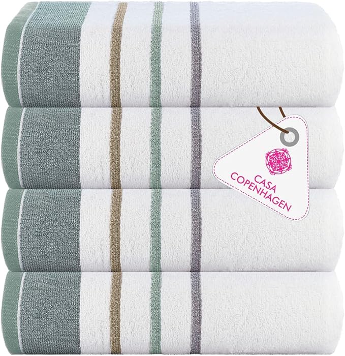 CASA COPENHAGEN White Bay 4Pcs 100% Egyptian Cotton Designer Hand Towels Gift Set- Grey - Sea Grass 600 GSM, 28"x16", 4Hand Towels for Bathroom Set for Women & Men