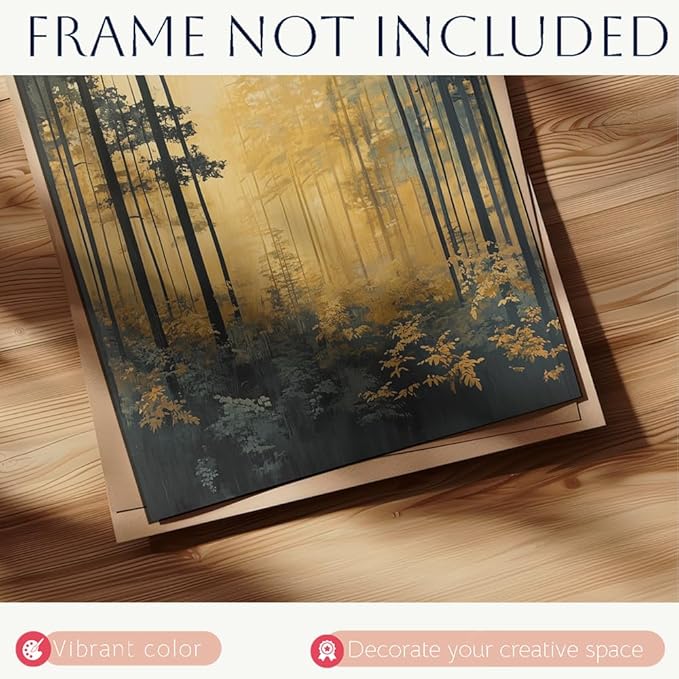 (Unframed) (11x14 Inch) Matte Wall Art Print Of Modern Minimalist Art of a dense forest bathed in morning light - Eco-Friendly Poster, Custom Decor for Home, Office, Bedroom, Bath Room, Living Room,