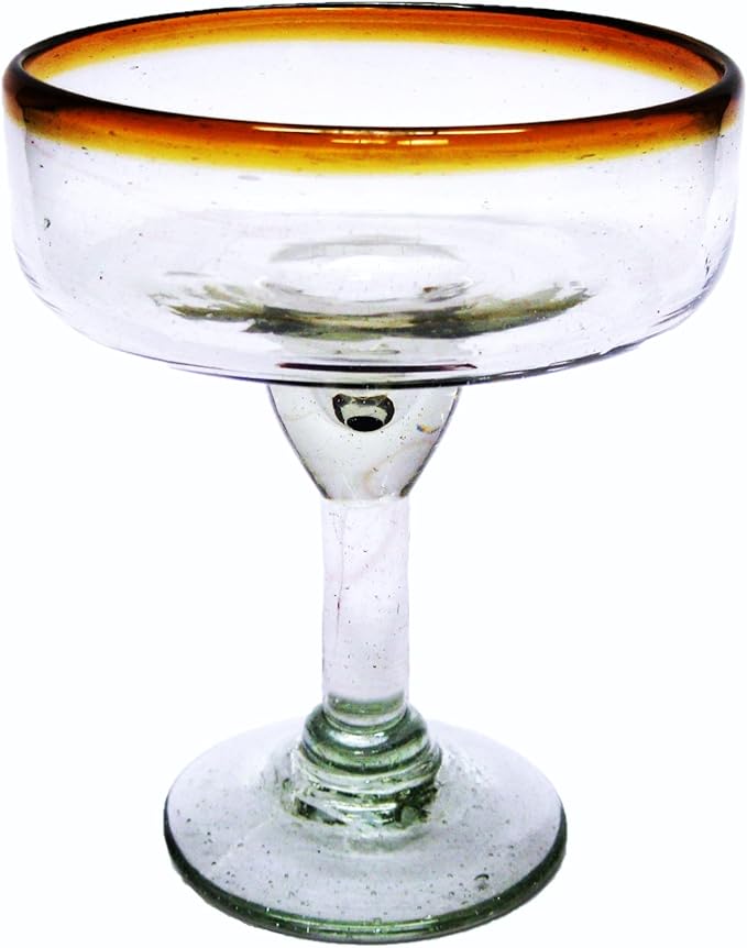 Amber Rim 14 oz Large Margarita Glasses (set of 6), Recycled Glass, Lead-free, Toxin-Free (Margarita)