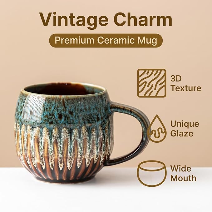 13oz Large Coffee Mug - Unique Handcrafted Look Ceramic Cup, Large Tea Mug, Microwave & Dishwasher Safe (blue,Set of 4)