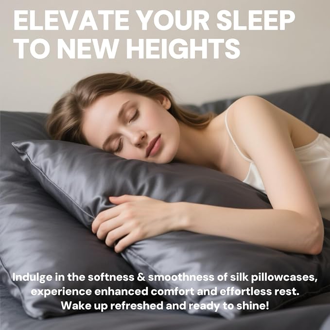 Ravmix 100% Silk Pillow Cases with Zipper, 21 Momme Mulberry Silk Pillowcase for Hair Skin Health, Soft Smooth Breathable Cooling Pillow Cover for Beauty Sleep(Standard 20"x26", Space Grey), 1PCS