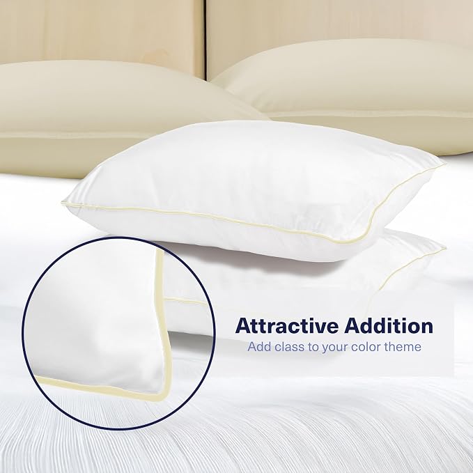 Kickoff Viscose Bamboo Pillowcase, Standard, Set of 2, 100% Organic Hidden Zippered Viscose Bamboo Pillow Case Standard Size, Cooling Pillow Cover for Hot Sleepers (20"x26", Trimmed Buttercream)