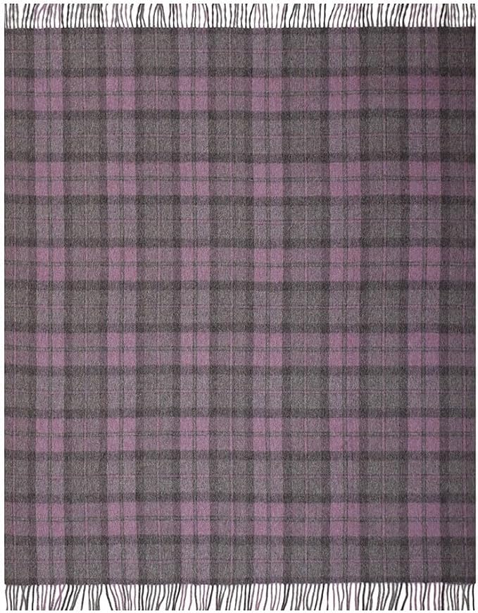 Superfine Alpaca Wool Throw Blanket - Lightweight Alpaca Merino Wool Throw Blankets | Soft Peruvian Alpaca Blanket Wool Blanket Scottish Design 70" x 60" (Violet/Gray)