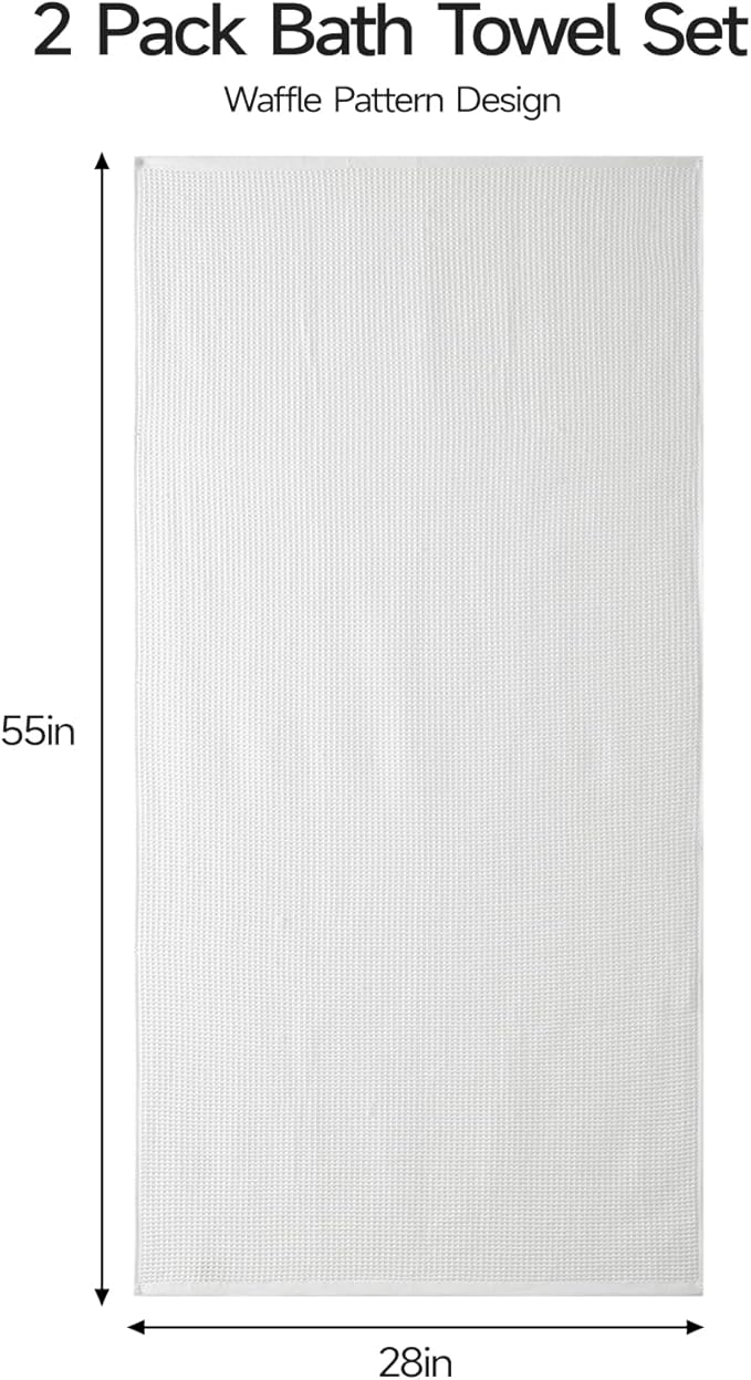 ecolook 4 Piece Waffle Bath Towel Set, 100% Cotton Lightweight & Quick-Dry Bath Towels, Ultra-Absorbent and Breathable, Lint-Free Hotel & Spa Towels for the Bathroom, Gym and Travel - White