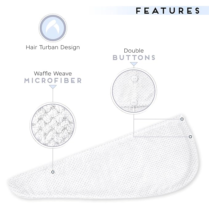SimpleField 2 Pack Microfiber Hair Towel Wrap for Women, Anti Frizz Quick Drying Hair Turban for All Hair Style, Absorbent and Lightweight (Bright White)